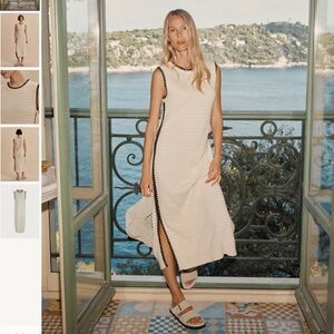 Varley Cream and Black Sleeveless Sheath Dress